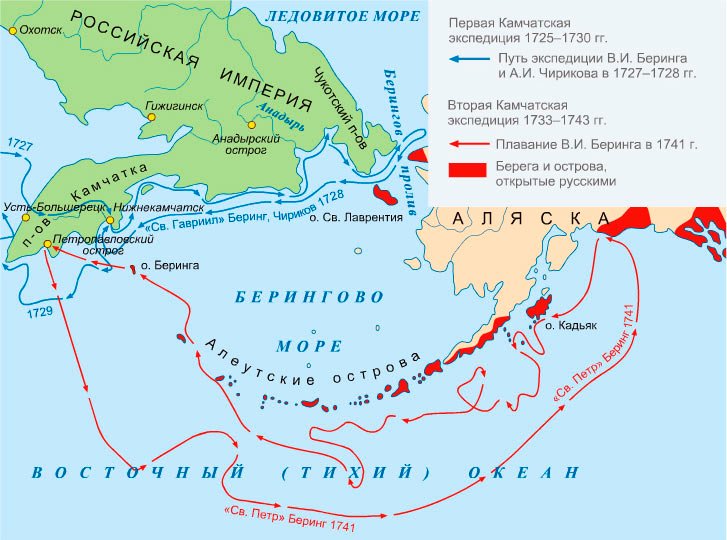 Карта Камчатские экспедиции под командованием Витуса Беринга